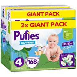 Scutece Pufies Fashion&Nature, Marimea 4, Giant Pack, 9-14 kg 168 buc