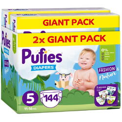 Scutece Pufies Fashion&Nature, Marimea 5, Giant Pack, 11-16 kg, 144 buc