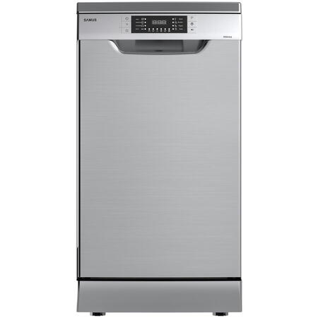 Masina de spalat vase Samus SDX410.8, 10 seturi, Latime 45 cm, 8 Programe, Clasa energetica E, Afisaj electronic, Pornire intarziata, Inox/Argintiu