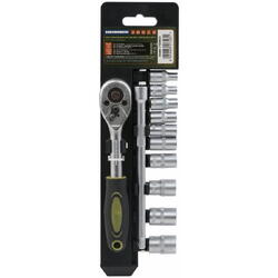 Set 12 piese Heinner CR-V, 1/4", 10 chei tubulare 4-13 mm dimensiune, cheie cu clichet reversibila 1/2", bara de extensie