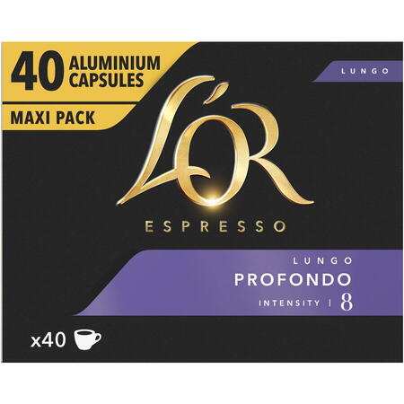 Capsule cafea L'OR Espresso Lungo Profondo, intensitate 8, 40 bauturi x 110 ml, compatibile cu sistemul Nespresso®*, 40 capsule aluminiu