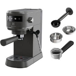 Espressor manual Electrolux Explore 6 E6EC1-B6ST, 1400W, 15 bar, 1l, suport incalzit pentru cesti, tehnologie Thermo-Block pentru incalzire rapida, Auto-Shot Volume Control, optiune apa fierbinte, notificare decalcifiere, negru