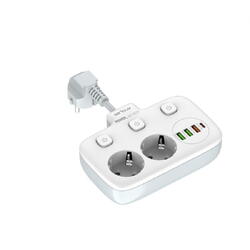 Priza multipla Serioux PS24W, 2 prize, 4xUSB, PD Type-C , QC3.0, intrerupator, protectie supratensiune
