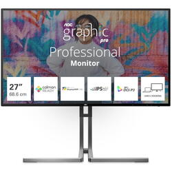 Monitor AOC LED Nano IPS 27", 4K UHD, 60Hz, 4ms GtG, HDMI 2.0, DP 1.4, USB Type-C, DCI-P3 98%, FlickerFree, Low Blue, Speakers, Pivot, USB hub, Negru, U27U3CV