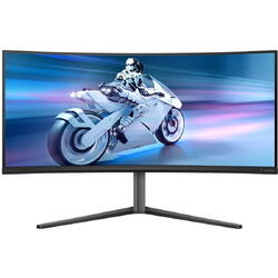 Monitor Gaming Philips EVNIA Curbat, 34", QD-OLED, WQHD, 175Hz, 0.03ms, HDR400, TrueBlack, FlickerFree, HA, HDMI, DisplayPort, USB, hub, RGB, Light, FX, 34M2C6500/00, Negru