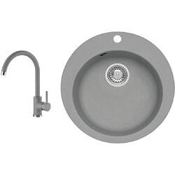 Pachet chiuveta bucatarie Alveus Victoria 10, material compozit, diametru 510mm, adancime 190mm, Gri Concrete + Baterie Kati, sifon inclus, Gri