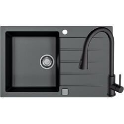 Pachet chiuveta bucatarie algranit Alveus Cadit 20 G 91, 790x500x198 mm + Baterie Primrose G 91, Sifon cu pop-up inclus, Negru