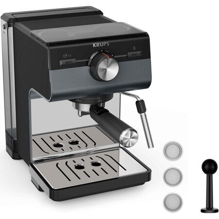 Espressor manual Krups Authentic+ C80 XP384G10, 15 bari, rezervor apa detasabil 2 L, duza spumare lapte, functie apa fierbinte, compatibilitate paduri ESE, oprire automata, negru