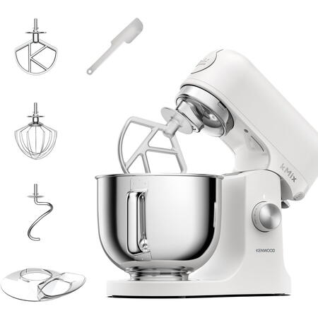 Robot de bucatarie KENWOOD kMiX KMX751AWH, 1000 W, vas inox 5 l, 6 trepte viteza, 3 accesorii patiserie, functie amestecare delicata, functie pornire lenta, alb