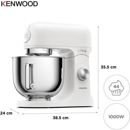 Robot de bucatarie KENWOOD kMiX KMX751AWH, 1000 W, vas inox 5 l, 6 trepte viteza, 3 accesorii patiserie, functie amestecare delicata, functie pornire lenta, alb
