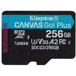Card de memorie Kingston Canvas GO Plus 256GB, Class 10 - UHS I, U3, V30