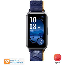 Bratara fitness Huawei Band 9, Dark Gray Body with Blue Nylon Strap