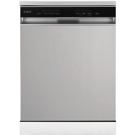 Masina de spalat vase Samus SDBX614.8, 14 seturi, 8 Programe, Latime 60 cm, Clasa energetica D, Afisaj electronic, Inox/Negru
