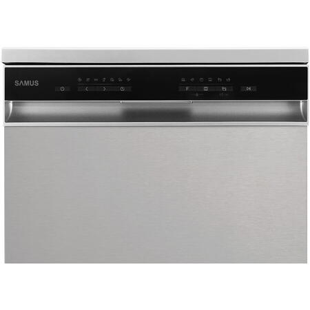 Masina de spalat vase Samus SDBX614.8, 14 seturi, 8 Programe, Latime 60 cm, Clasa energetica D, Afisaj electronic, Inox/Negru