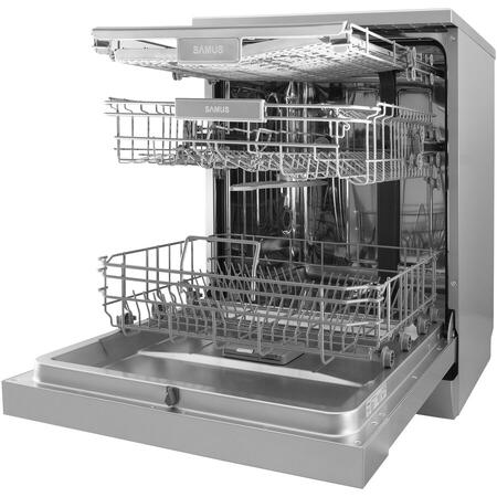 Masina de spalat vase Samus SDBX614.8, 14 seturi, 8 Programe, Latime 60 cm, Clasa energetica D, Afisaj electronic, Inox/Negru