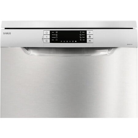 Masina de spalat vase Samus SDX614.8, 14 seturi, Latime 60 cm, 8 programe, Clasa energetica E, Afisaj electronic, Pornire intarziata, Inox/Argintiu