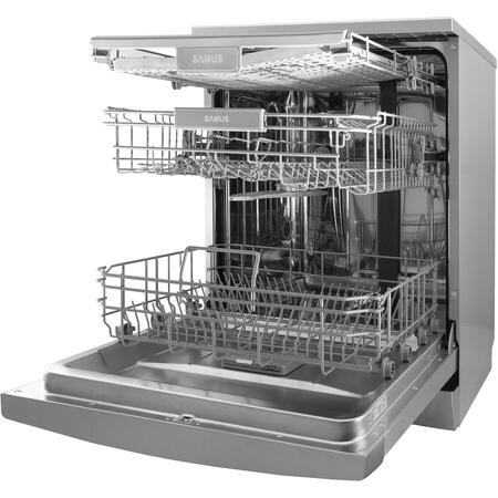 Masina de spalat vase Samus SDX614.8, 14 seturi, Latime 60 cm, 8 programe, Clasa energetica E, Afisaj electronic, Pornire intarziata, Inox/Argintiu