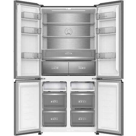 Side by side Samus S4DX-650NFE, 505 litri, clasa E, inaltime 190.2 cm, Full No Frost, Multi Climate System, Slot-in, afisaj LCD, lumina interioara LED, picioare reglabile, argintiu