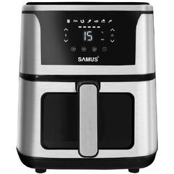 Friteuza cu aer cald Samus AF5-S1400DW, 1400 W, 5 L, Display led, Timer 60 min, 7 Programe, Fry Force 360°, Touch Control, Negru/Argintiu