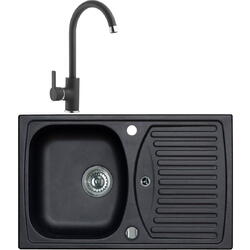 Pachet chiuveta bucatarie algranit Alveus Record 30, 780x480mm, reversibila, material compozit + Baterie Nela, Negru, sifon cu pop-up inclus