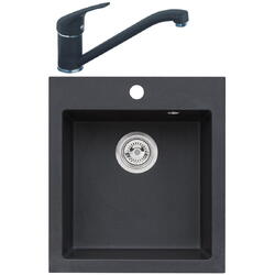 Pachet chiuveta bucatarie algranit Alveus Boogie 20 A91 + baterie Alveus GM 210, material compozit, 450 x 500 mm, adancime cuva 160 mm, Negru