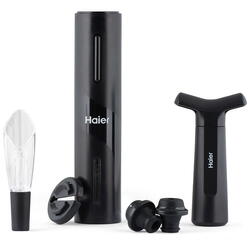 Tirbuson electric Haier HAWUKIT06, plastic, negru, reincarcabil prin USB + dop pentru vidare, turnator de vin, cutter folie