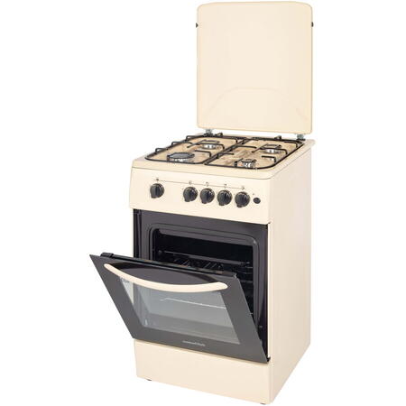 Aragaz NobelTek NLT 5602B/G1, Gaz, 4 arzatoare, Dispozitiv siguranta plita si cuptor, Aprindere electrica, 50 x 60 cm, Bej