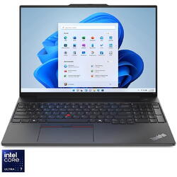 Laptop Lenovo ThinkPad E16 Gen 2, cu procesor Intel® Core™ Ultra 7 155H pana la 4.8GHz, 16'', WUXGA IPS, 16GB DDR5, 512GB SSD, Intel® Arc™ Graphics, Windows 11 Pro, Black, 3Y Onsite upgrade