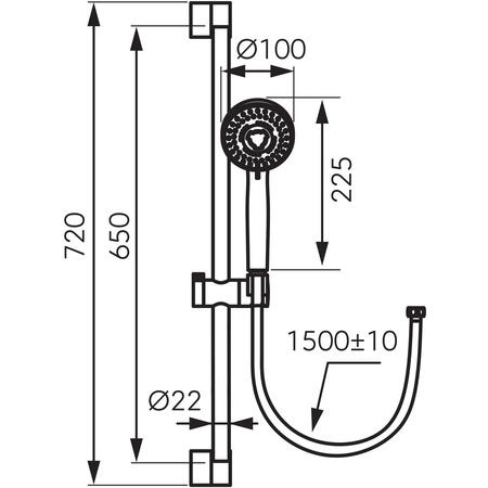 Set de dus Ferro Horn N370BL-B, bara dus 65 cm, para dus 3 functii, furtun dus 150cm, Negru mat