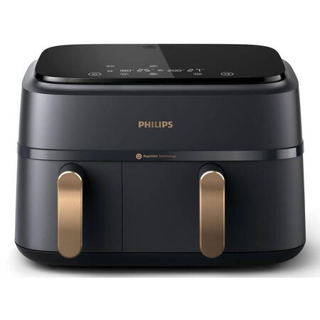 Friteuza cu aer cald dubla PHILIPS Seria 3000 NA352/00, 3kg, 9l, 2750W, negru-auriu