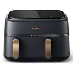 Friteuza cu aer cald dubla PHILIPS Seria 3000 NA352/00, 3kg, 9l, 2750W, negru-auriu