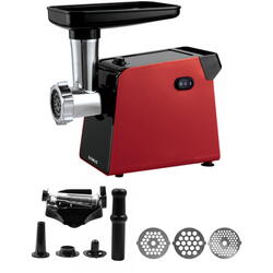 Masina de tocat carne Samus SMT1210RED, 1200 W, Cuţit din inox, 3 site metalice, Accesoriu rosii, Accesoriu pentru cârnaţi, Culoare rosie