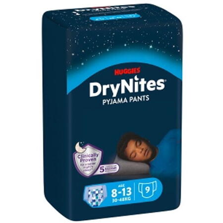 Scutece chilotel pentru noapte Huggies DryNites 8-15 yrs, Boy, 27-57kg, 9 buc