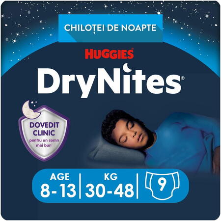 Scutece chilotel pentru noapte Huggies DryNites 8-15 yrs, Boy, 27-57kg, 9 buc