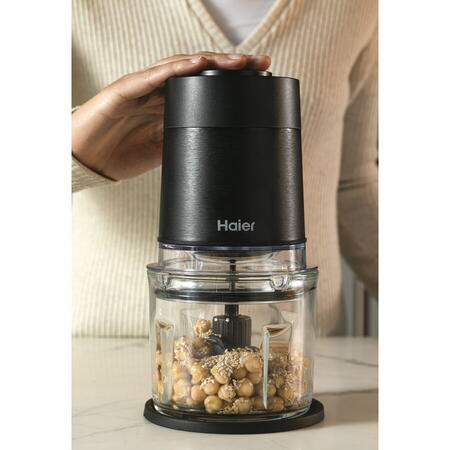 Chopper Haier HCH5B1 011, Stainless steel, 4 lame din otel inoxidabil, Viteza variabila 2, Capacitate bol 0,5, Negru