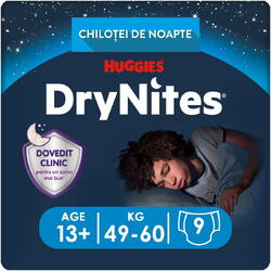 Scutece chilotel pentru noapte Huggies DryNites 13+ ani Boy 9 buc, 48-60kg