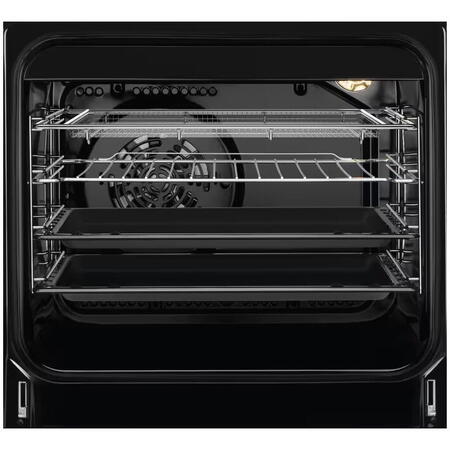 Aragaz AEG CKB56490BW, Mixt, 4 arzatoare , Siguranta plita, Aprindere integrata, Gratare fonta, Cuptor electric, SteamBake, AirFry, Timer, Grill electric, Clasa A, 50 cm, Alb