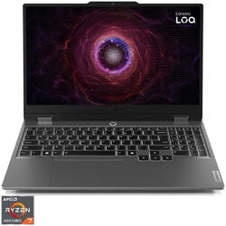 Lenovo Laptop Gaming LOQ 15ARP9 cu procesor AMD Ryzen™ 7 7435HS pana la 4.5GHz, 15.6" Full HD, IPS, 144Hz, 16GB DDR5 RAM, 512GB SSD, NVIDIA® GeForce RTX™ 4070 8GB GDDR6, No OS, Luna Grey