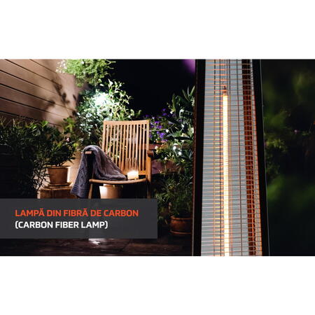 Incalzitor electric vertical cu baza Heinner, putere maxim 2000 W, doua trepte de putere 1000/2000W, lampa fibra de carbon