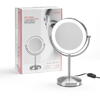 Oglinda cosmetica BaByliss 9437E, Led, Lupa, Marire 8x, 21.6 cm, 2 fete, rotire 360°, Silver