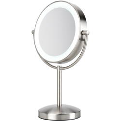 Oglinda cosmetica BaByliss 9437E, Led, Lupa, Marire 8x, 21.6 cm, 2 fete, rotire 360°, Silver