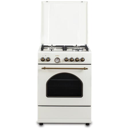 Aragaz Rustic Samus SR660EL1CW, 3 arzatoare pe gaz + 1 electric, Aprindere electrica, Cuptor electric(56 litri) cu 6 functii