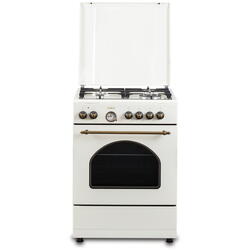 Aragaz Rustic Samus SR660EL1CW, 3 arzatoare pe gaz + 1 electric, Aprindere electrica, Cuptor electric(56 litri) cu 6 functii