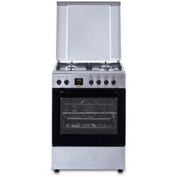 Samus Aragaz SM663AENS1 INOX, 4 arzatoare pe gaz, cuptor electric, 7 functii, 60 cm, Clasa A, 1 arzator WOK, gratar din fonta, aprindere electrica, ventilator, grill