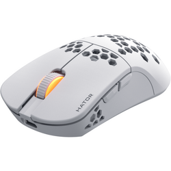 Mouse gaming wireless Hator Stellar Pro, 26K DPI, polling rate pana la 1000H, capacitate baterie 300mAh, durata deviata baterie in modul wireless pana la 18H (iluminare pornita), pana la 42 de ore (iluminare oprita), Alb