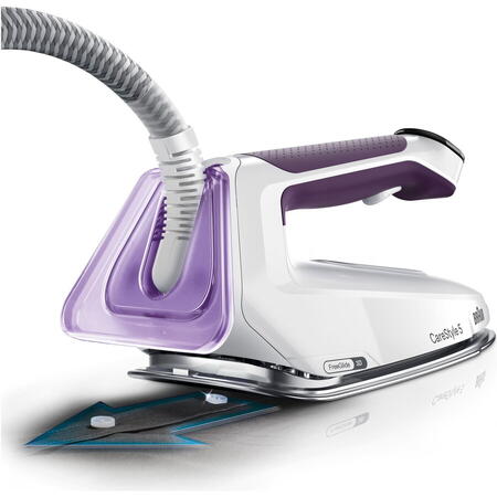 Statie de calcat Braun CareStyle 5 IS5247VI, 2400W, 7.5 bari, abur variabil 145g/min, jet de abur 500g/min, rezervor detasabil 2L, tehnologie iCare, tehnologie FreeGlide, talpa EloxalPlus, sistem Ultimate FastClean, oprire automata, violet
