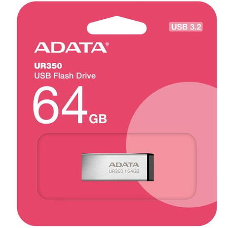 Memorie USB ADATA UR350 metalic, 64GB, USB 3.2, argintiu/negru