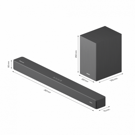 Soundbar HORIZON Acustico HAV-S2630W, 2.1CH, 110W, Subwoofer Wireless, Titanium Grey