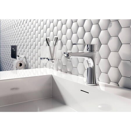 Baterie lavoar Ferro Square, cu ventil, cartus ceramic, Crom