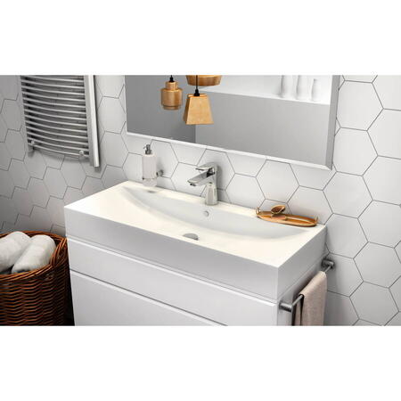 Baterie lavoar Ferro Square, cu ventil, cartus ceramic, Crom